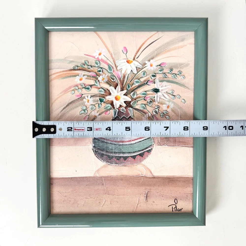 Textured Mixed Media Floral Pot Painting Vintage 90’s Southwestern Original Art